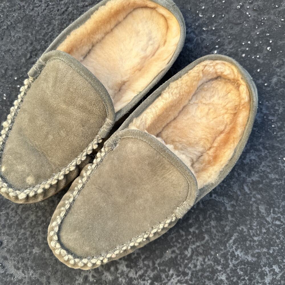 LL Bean Slippers Men's 12 Green Wicked Good Boot Moc Leather Lamb Fur 320 - Picture 2 of 13